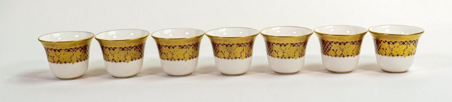 De Lamerie Fine Bone China heavily gilded Trellis & Diamond pattern tea bowls, specially made high