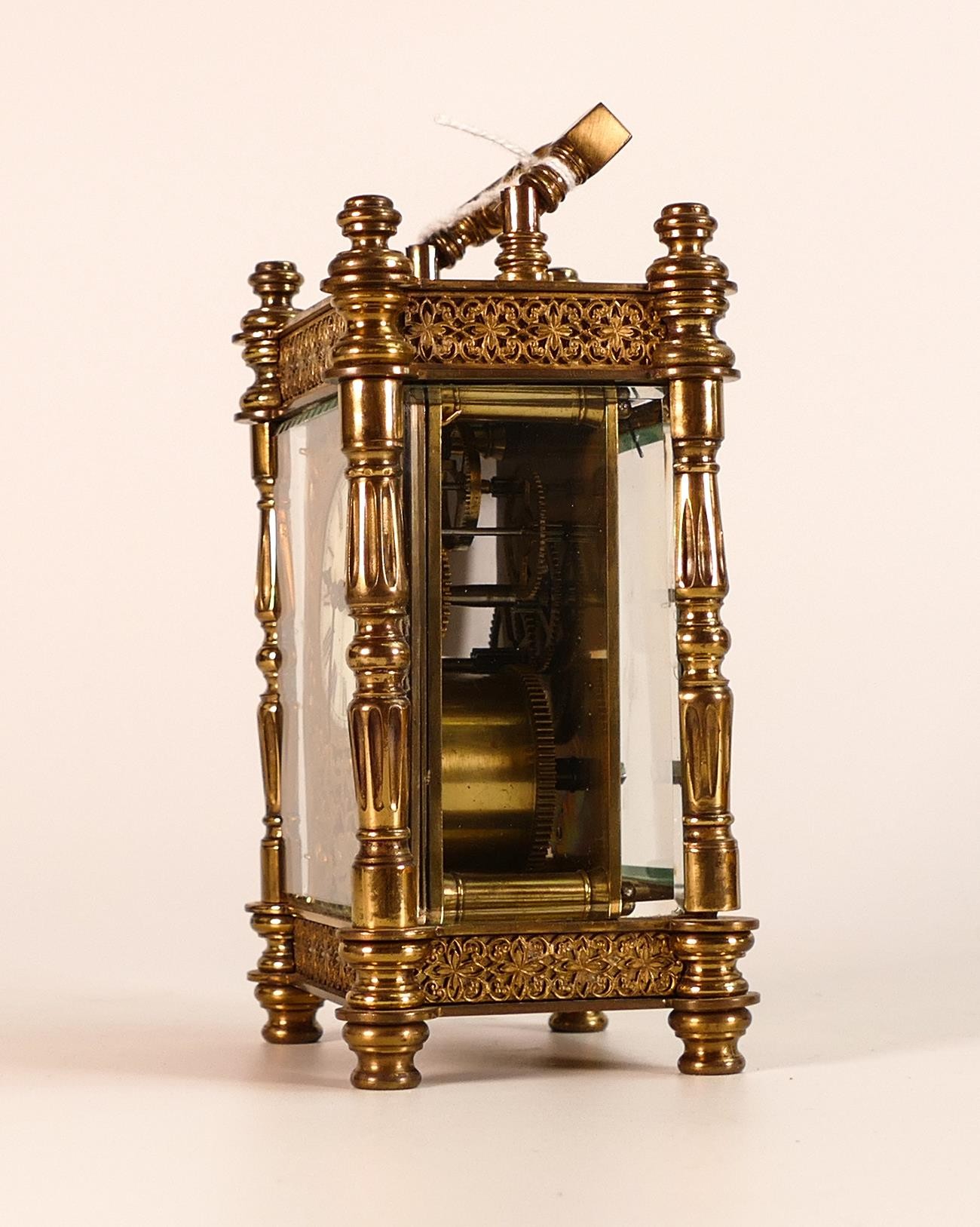 Exceedingly ornate brass carriage clock, late 19th century, no key, sold as not working. 15cm high - Image 2 of 6