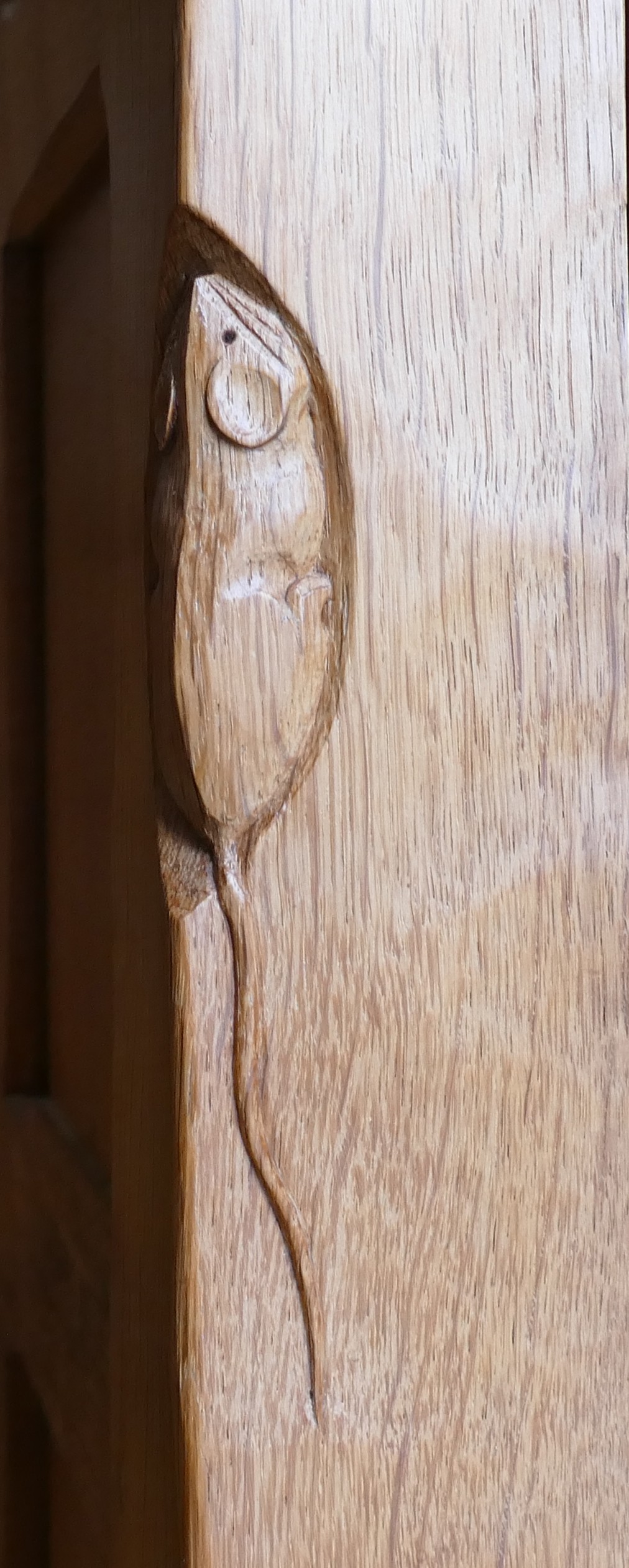 Robert 'Mouseman' Thompson (Kilburn), English Oak two door wardrobe, double panelled doors with half - Image 3 of 6