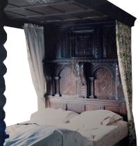 17th century & later Oak four poster / full Tester bed, with barley twist uprights featuring