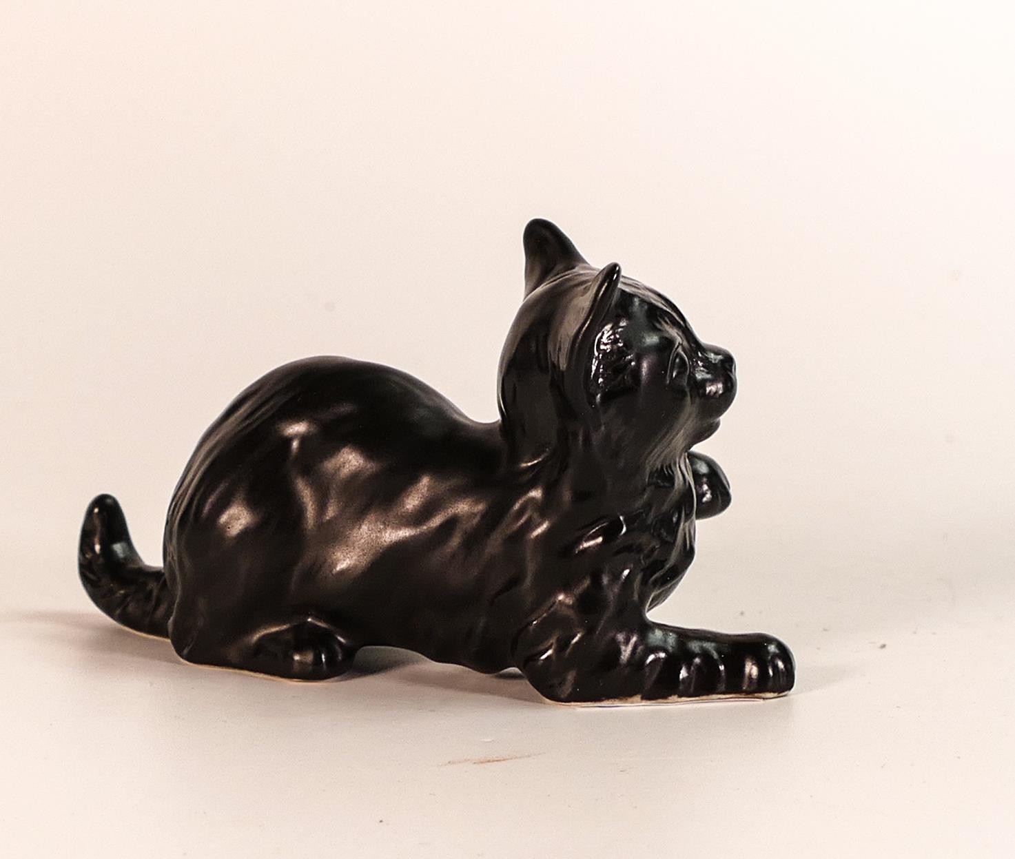 Beswick scarce kitten with paw up in satin matt black colourway. - Image 2 of 4