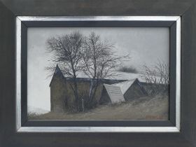 Jack SIMCOCK (1929-2012), oil on board "Farm Buildings" dated 1966, 20cm x 30cm.