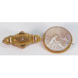 Two very nice gold brooches - Cameo stamped 9ct and with a particularly well carved subject (33mm