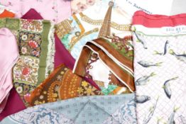 A collection of twenty-one silk, twill, and wool ladies scarves to include Hermes coup de Fillet
