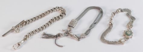 Heavy hallmarked silver watch chain, together with two silver Albertina watch chains, gross weight