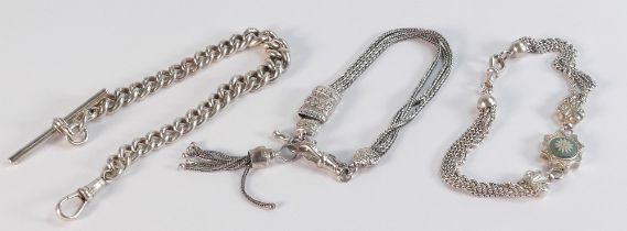 Heavy hallmarked silver watch chain, together with two silver Albertina watch chains, gross weight