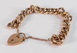 Victorian 9ct rose gold hollow large link bracelet with alternate half decorated links. Wearable