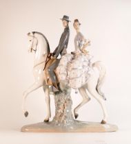Large Lladro Spanish couple on Andalusian horse 4647. Height 43cm 1 side of reins loose