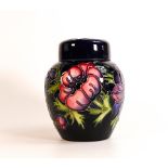 Moorcroft Anemone on blue ground ginger jar, boxed, height 16cm, crazing to base