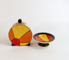 Lorna Bailey large Sunburst pattern lidded pot & small comport, Old Ellgreave backstamp, height of