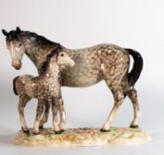 Rare Beswick mare & foal on base 953, in Rocking Horse grey colours, believed to be only one known