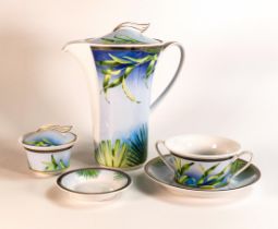 Rosenthal Versace Jungle design, coffee pot, Bouillon cup & saucer and preserve pot & saucer. Height