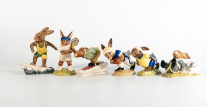 Royal Doulton Bunnykins figures to include -Downhill DB31, Ace DB42, Jogging DB22, Touchdown DB29,