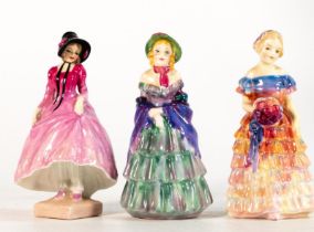 Three Royal Doulton early miniature figures comprising Victorian lady M2, Bridesmaid M12 and