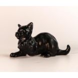 Beswick scarce kitten with paw up in satin matt black colourway.