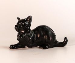 Beswick scarce kitten with paw up in satin matt black colourway.