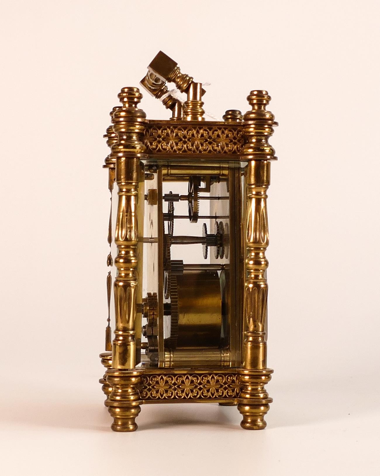 Exceedingly ornate brass carriage clock, late 19th century, no key, sold as not working. 15cm high - Image 5 of 6