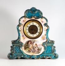Continental 19th century Mantle clock, height 34cm, two hairline cracks to dial, crazing throughout