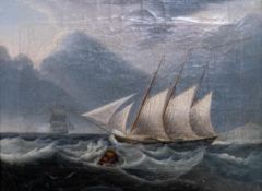 Sailing ship - small 19th century oil on canvas 21cm x 29cm