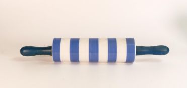 English Made Cornish style blue & white (presumed T & G Green) rolling pin, length 45cm
