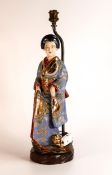 1920's Satsuma decorated lady figure table lamp, height to top of fitting 44cm