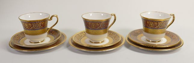 De Lamerie Fine Bone China deep red & dark blue Samarkand pattern trios, specially made high end