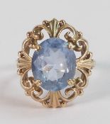 9ct gold hallmarked blue topaz (or similar) set ring, size L, weight 4.67g.