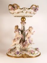Large & impressive Royal Naples Capodimonte cupid & floral centrepiece, artists signature to base,