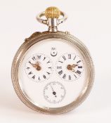 Late 19th century CAPTAINS watch, a double dial gents size pocket watch in white metal case,