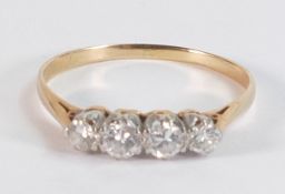 18ct gold and 4 diamond dress ring, unhallmarked, but tested as 18ct, largest diamond 3.5mm appx.,