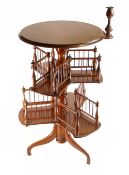Victorian two-tier revolving bookcase, Burr wood veneer top on twin gallery base with revolving