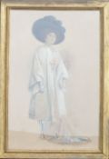 Large framed Victorian pastel full length portrait, frame size 109cm x 74cm