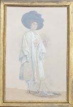 Large framed Victorian pastel full length portrait, frame size 109cm x 74cm