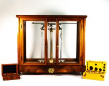 Vintage wooden cased Apothecary scales, with bras fittings & boxed sets of weights