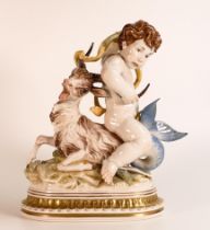 An Algora Porcelain figure, An Allegory to Capricorn. Putti astride a Sea Goat with naturally