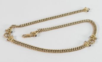 9ct gold Italian fancy neck chain decorated with several small dark gemstones, length 45cm, weight