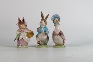 Beswick Beatrix Potter figures to include - Peter Rabbit (BP1), Mrs Rabbit and Jemima Puddleduck BP2