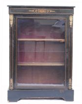 Ebonised 19th century Pier glazed music cabinet with gilt fittings, height 107cm width 76cm &