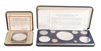 Republic of Panama proof 9 coin set 1978, the three largest being sterling silver (approx. 190g),