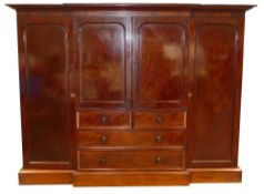 Victorian Mahogany break front mirrored compactum wardrobe, length approx. 265cm, depth 52cm at ends