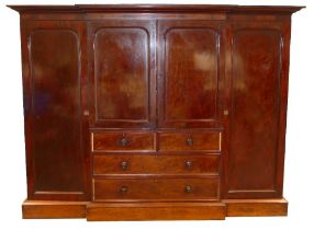 Victorian Mahogany break front mirrored compactum wardrobe, length approx. 265cm, depth 52cm at ends