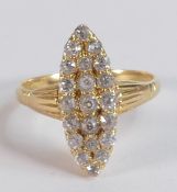 18ct gold diamond cluster oval ring, size N, 3.6g.