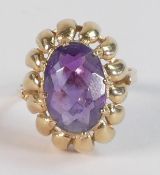 9ct gold amethyst set ring, size N, stamped 9ct, weight 4.28g.