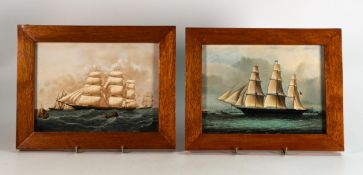 A pair of Wedgwood Clipper Ship plaques depicting Hurricane and Sea Witch. In original wooden frames