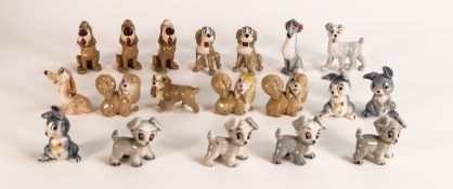 A collection of Wade Disney theme Whimsies including Lady, Tramp, Trusty, Peg, Scamp, Boris, Dachsie