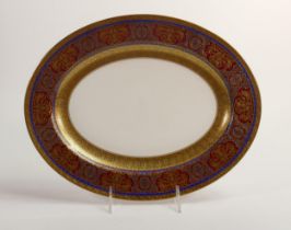 De Lamerie Fine Bone China deep red & dark blue Samarkand pattern oval platter, specially made