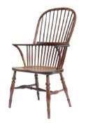 Well proportioned full size Ash & Elm Windsor stick back gentleman's country arm chair, early part