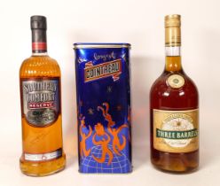 A collection of spirits to include 1ltr Travellers Choice Three Barrels French Brandy, 1ltr Southern