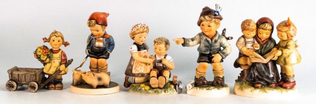 Goebel M J Hummel figures Surprise Visit 1876, Story Book Time 458, Farm Boy (final edition) 66,