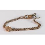 Victorian 9ct rose gold Albertina bracelet, wearable length 17.5cm. Marked with a 9c tag, and clip